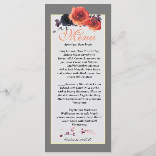 skelet koppel met herfst bloemengrijs menu (Voorkant)