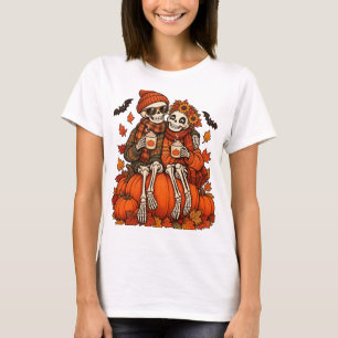 Skelet Koppel Pompoen Kruiden Herfst Halloween T-shirt