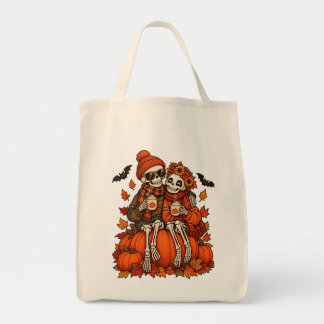 Skelet Koppel Pompoen Kruiden Herfst Halloween Tote Bag