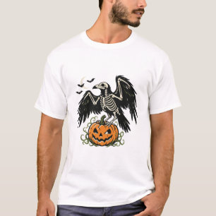 Skelet Kraai Pompoen Halloween T-shirt