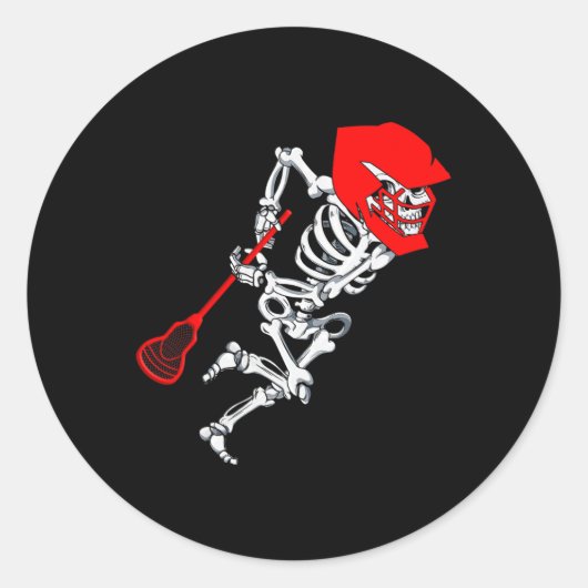 Skelet Lacrosse Shirt Halloween Ronde Sticker (Voorkant)