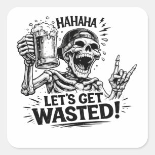 Skelet Laten we ons te pletter zuipen Vierkante Sticker