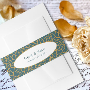 Skelet Leaves Aztec Gold Color & Police Blue Uitnodigingen Wikkel