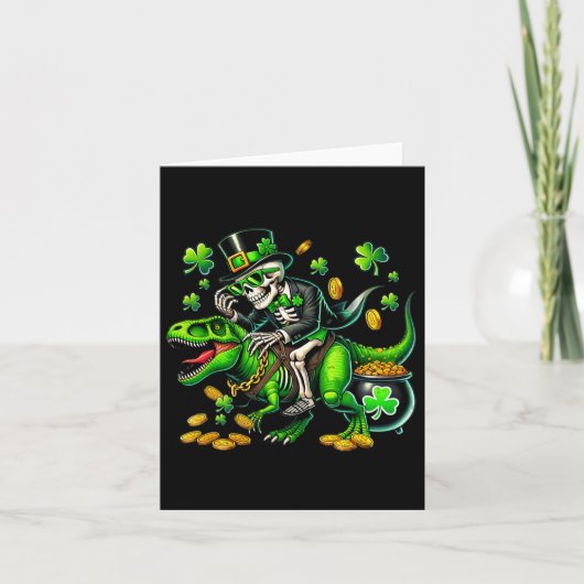 Skelet Leprechaun Skelet rijdt Trex St. Patrick Kaart (Voorkant)