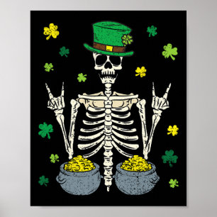 Skelet Leprechaun St. Patrick's Dag Klaver Klaverb Poster