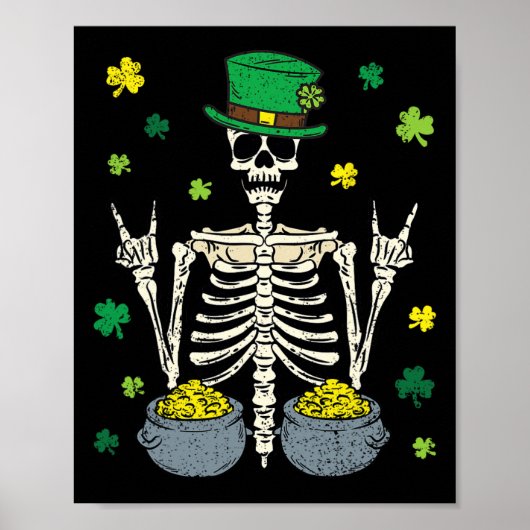 Skelet Leprechaun St. Patrick's Dag Klaver Klaverb Poster (Voorkant)