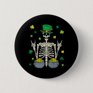 Skelet Leprechaun St. Patrick's Day Klaver Kruidna Ronde Button 5,7 Cm