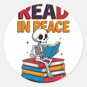 Skelet Lezen Boeken - Lees In Vrede Grappige Boeke Ronde Sticker