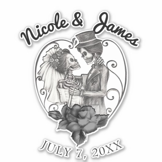 Skelet Liefde Paar Huwelijk Dans Bruiloft Sticker (Voorkant)