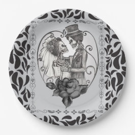 Skelet Liefdes Koppel Huwelijk Dans Gotische Bruil Papieren Bordje