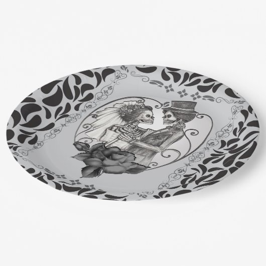 Skelet Liefdes Koppel Huwelijk Dans Gotische Trouw Papieren Bordje (Gekanteld)