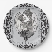 Skelet Liefdes Koppel Huwelijk Dans Gotische Trouw Papieren Bordje (Voorkant)