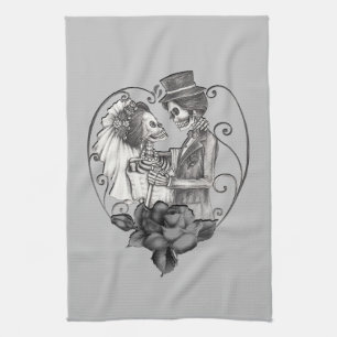 Skelet Liefdes Koppel Huwelijksdans Elke Kleur Theedoek