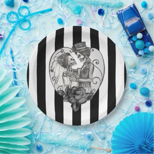 Skelet Liefdes Koppel Huwelijksdans Gotische Trouw Papieren Bordje (Feest)