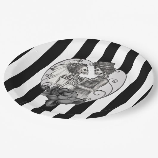 Skelet Liefdes Koppel Huwelijksdans Gotische Trouw Papieren Bordje (Gekanteld)