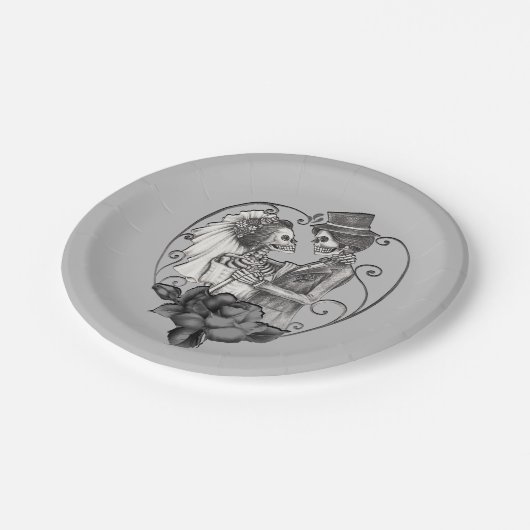 Skelet Liefdes Koppel Huwelijksdans Trouwfeest Papieren Bordje (Gekanteld)