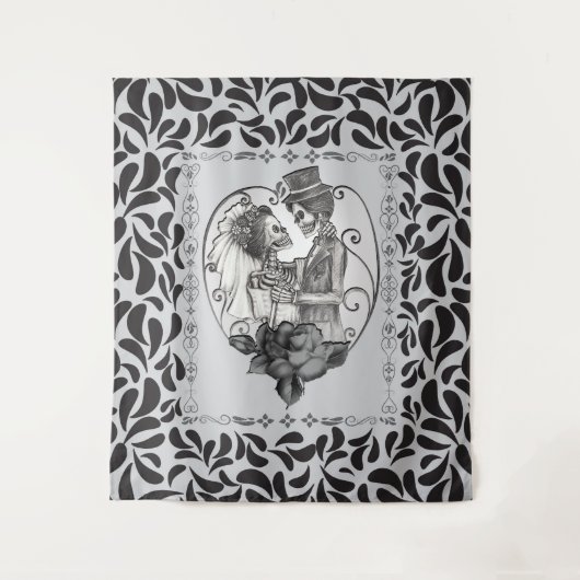 Skelet Liefdes Koppel Huwelijksdans Wandkleed (Voorkant)
