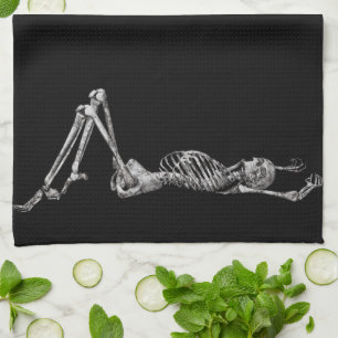 Skelet Liggend Zwart  Halloween Theedoek