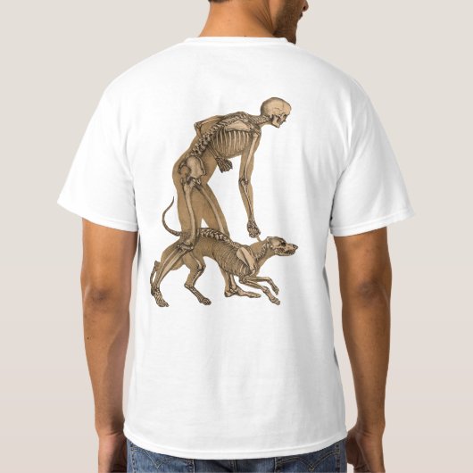skelet man en hond menselijke anatomie kunst t-shirt (Achterkant)