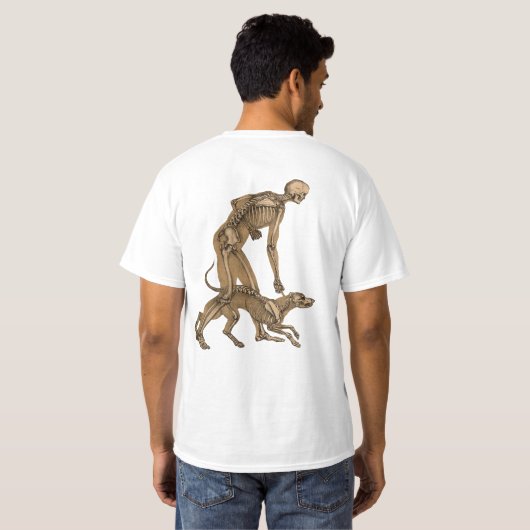 skelet man en hond menselijke anatomie kunst t-shirt (Achterkant volledig)