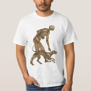 skelet man en hond menselijke anatomie kunst t-shirt