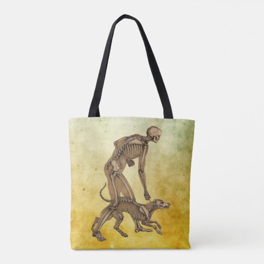 skelet man en hond menselijke anatomie kunst tote bag (Achterkant)