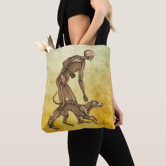 skelet man en hond menselijke anatomie kunst tote bag (Dichtbij)