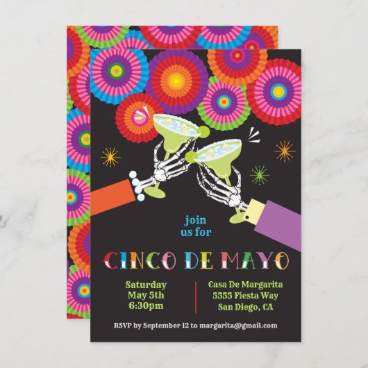 Skelet Margarita Toast Cinco De Mayo Feestje Kaart (Voorkant / Achterkant)
