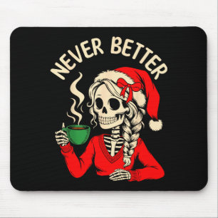Skelet Meisje Kerstman Drinkt Koffie Kerst Morsig Muismat