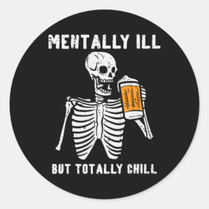 Skelet mentaal ziek helemaal koel leuke retro hal ronde sticker