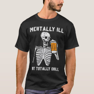 Skelet mentaal ziek helemaal koel leuke retro hal t-shirt