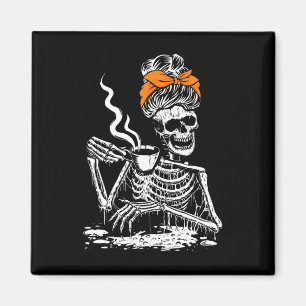 Skelet Messy Bun Coffee Drink Halloween Costu Magneet