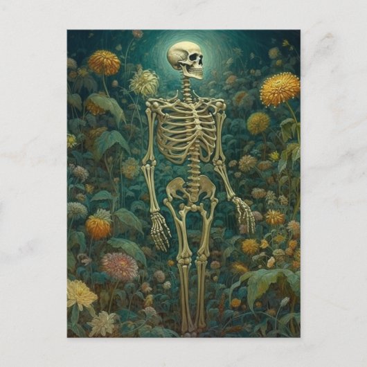 Skelet Met Bloemen Briefkaart (Voorkant)