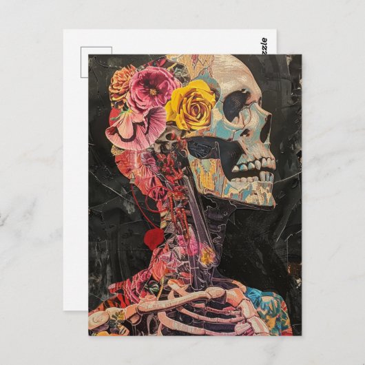 Skelet met bloemen briefkaart (Voorkant / Achterkant)