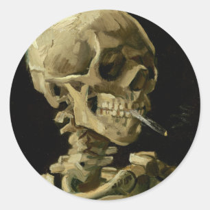Skelet met brandende sigaret ronde sticker