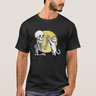 Skelet met Cat Halloween Kostuum Spooky Skull C T-shirt