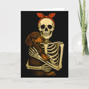 Skelet met dachshond hond Funny Lazy Hallowee Kaart
