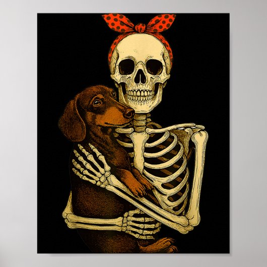 Skelet met dachshond hond Funny Lazy Hallowee Poster (Voorkant)