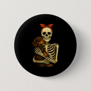 Skelet met dachshond hond Funny Lazy Hallowee Ronde Button 5,7 Cm