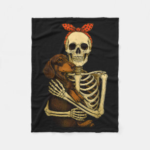 Skelet met dachshond hond grappige luie Halloween Fleece Deken