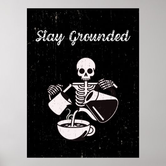 Skelet met druipende koffiezwarte vintage poster (Voorkant)