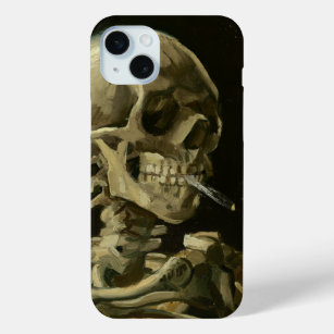 Skelet met een brandende sigaret   Van Gogh iPhone 15 Mini Hoesje