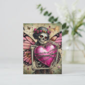 Skelet met een hart gewikkeld in doornen briefkaart (Staand voorkant)