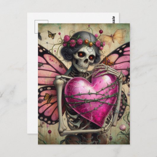 Skelet met een hart gewikkeld in doornen briefkaart (Voorkant / Achterkant)