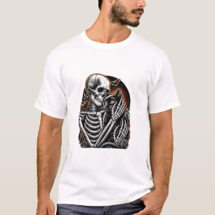 Skelet met een kat Halloween kostuum Schedel Kat T-shirt