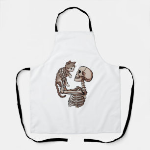 Skelet met een kat Lazy Halloween kostuum Skul Schort