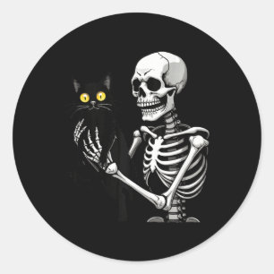 Skelet met een kat Schattige Black Cat Halloween C Ronde Sticker
