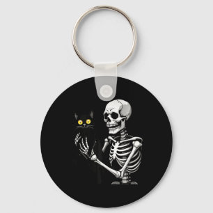 Skelet met een kat Schattige Black Cat Halloween C Sleutelhanger