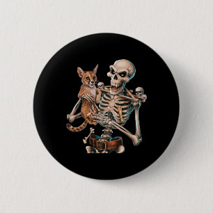 Skelet met een kattenschedel Kat Halloween Mannen Ronde Button 5,7 Cm