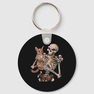 Skelet met een kattenschedel Kat Halloween Mannen Sleutelhanger
